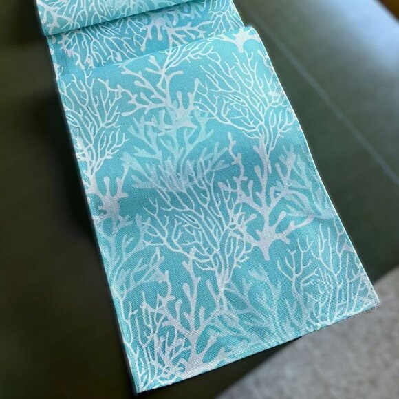 Ocean Blue Coral Oceanic Summer Decor Coastal Beachy 72" Linen Table Runner New - Picture 5 of 5
